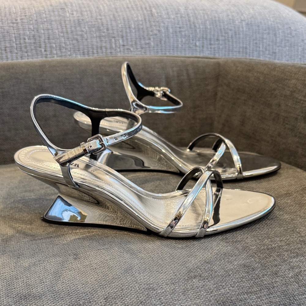Zara Silver Strappy Wedge Sandals